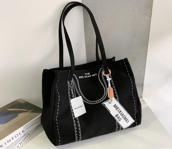 large capacity bag 2022 new popular net red fashion women039s korean style versatile canvas bag western style shoulder tote bag6777620